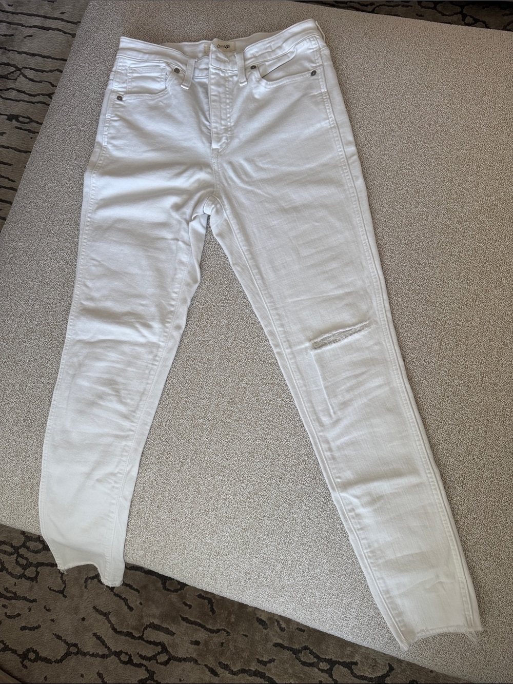 Madewell White High-Rise Skinny Jeans with Knee Distress